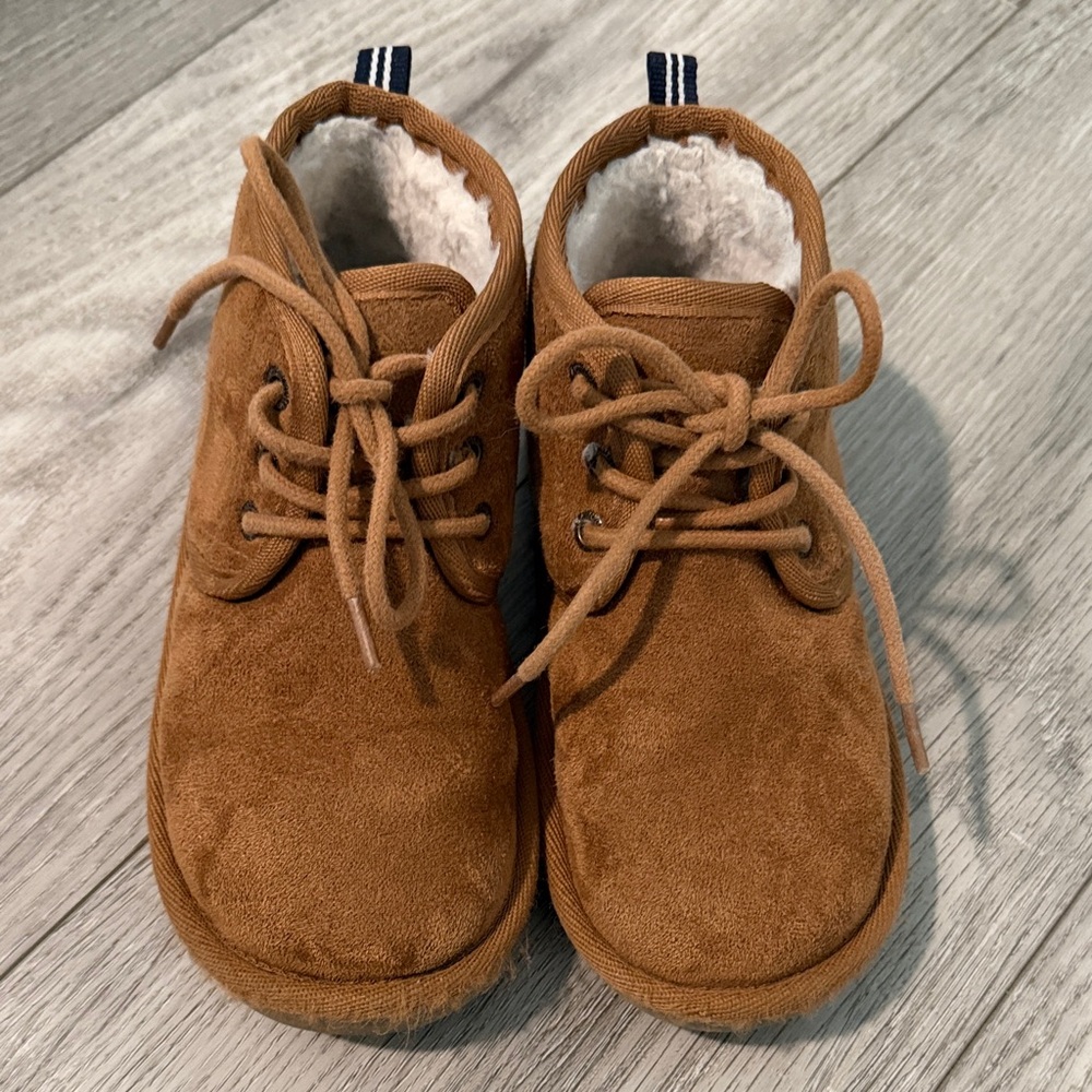 Nautica Kids Tan Suede-Look Lace-Up Boots with Fleece Lining